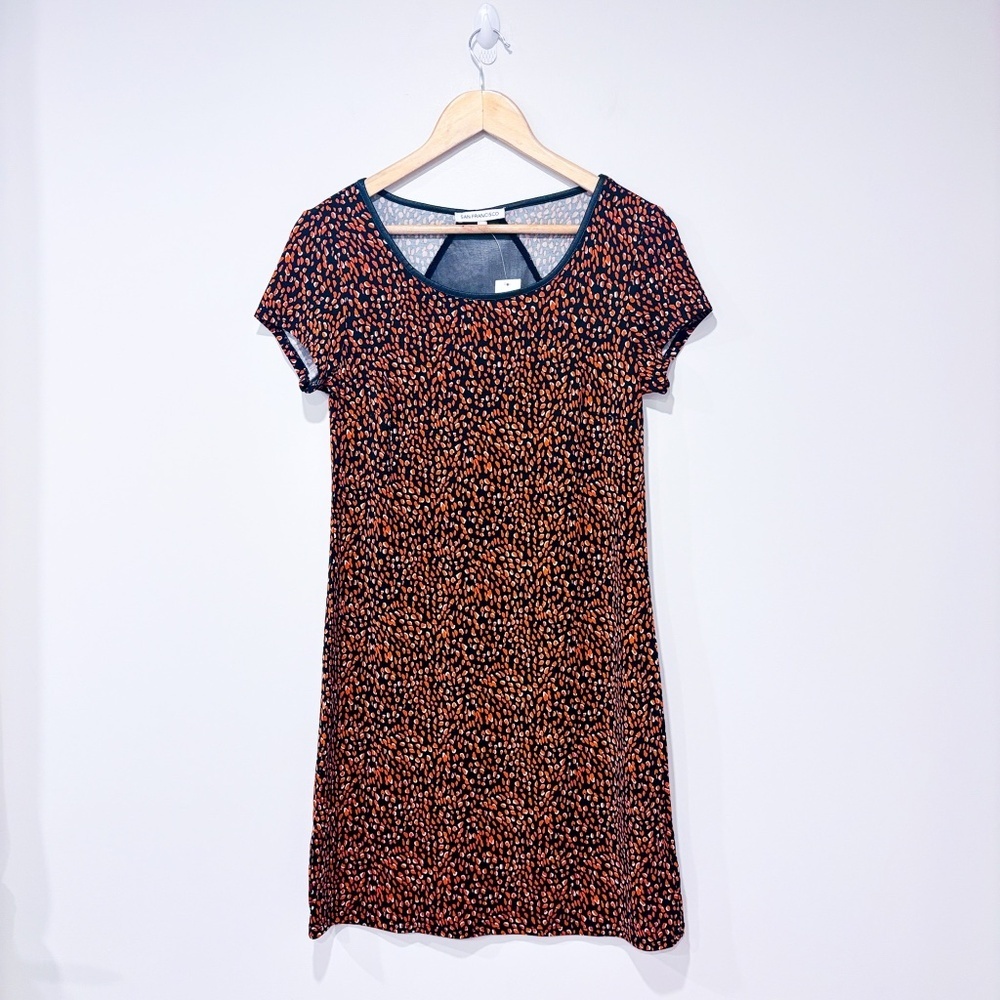 SAN FRANCISCO Black orange abstract print short‎ sleeve dress | X-Small *